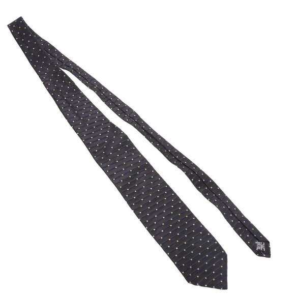 Hugo Boss 100% Silk Tie Dotted Necktie Classic Black Navy Cream Evening Designer - Picture 5 of 6
